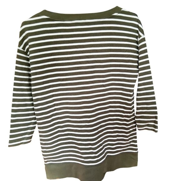 Lands End Womens XS Forest Moss & Ivory Stripe V-Neck Waffle Knit Tunic - Picture 8 of 9